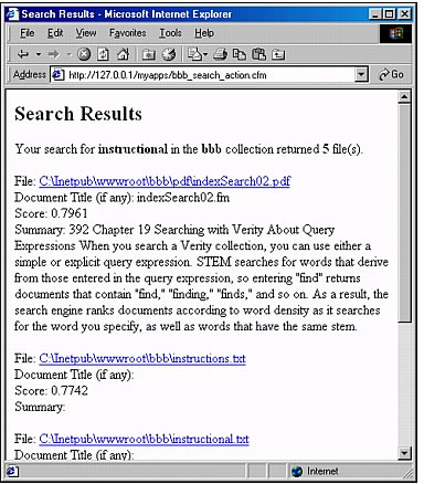 Results of a search showing the effects of the STEM operator and MANY modifier
