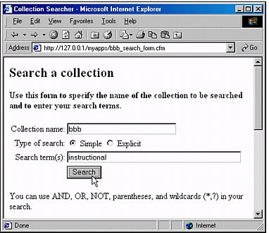A basic search interface performing a single word search